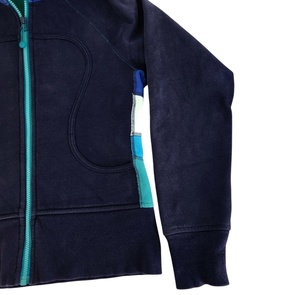Lululemon Scuba Hoodie Jacket Zip-Up – Color Block Navy Teal Blue – Size 6 - Picture 5 of 13